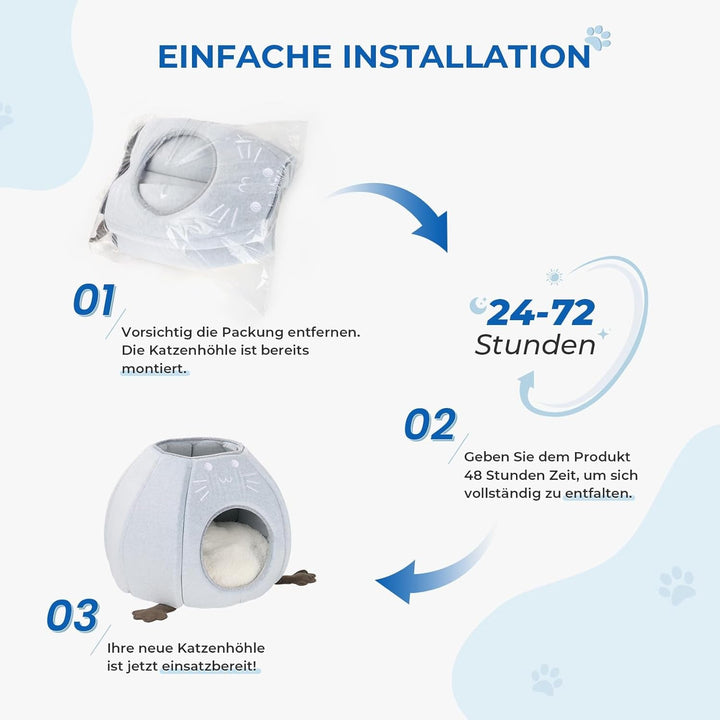 Pat pentru pisici, peșteră pliabilă pentru pisici, 40 x 40 x 35 cm (L x l x Î) căsuță pentru pisici de interior cu pernă detașabilă din sherpa, pat pentru pisici, cort pentru pisici de casă, albastru