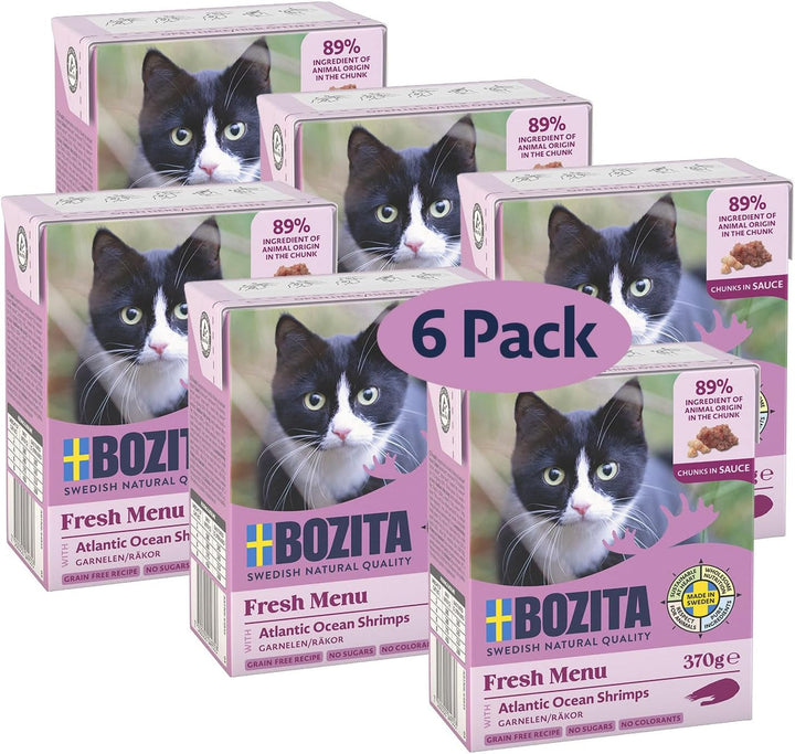 Bozita Tetra Morsels în sos cu carne de vită - 6X370G Hrană premium pentru pisici fără cereale și zahăr, fără OMG - 7,5% proteine și 5% grăsimi - extra nutritivă și gustoasă