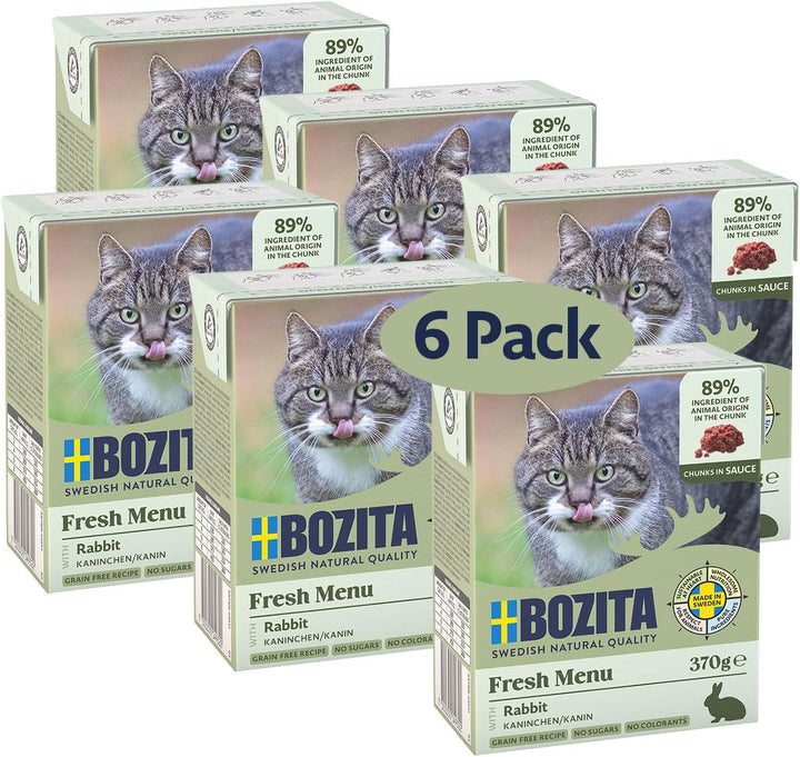 Bozita Tetra Morsels în sos cu carne de vită - 6X370G Hrană premium pentru pisici fără cereale și zahăr, fără OMG - 7,5% proteine și 5% grăsimi - extra nutritivă și gustoasă