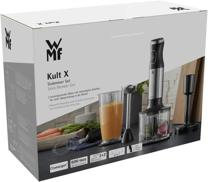 WMF Kult X Stabmixer Set 5-Teilig, Pürierstab, Schneebesen, Stampfer, Zerkleinerer, 600 Watt, Zauberstab Inkl. 700Ml Mixbehälter, Edelstahl Matt Mama si Copilul Naty Shop