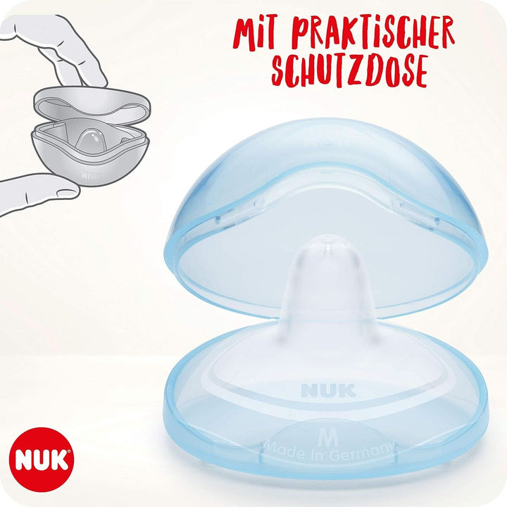 NUK Stillhütchen | Brusthütchen Zum Stillen | Schützt Vor Wunden Brustwarzen | Dünnes Silikon | Größe M (20Mm) | Inklusiv Schutzdose | 2 Stück Accesorii Hrana si Alaptare Bebe Naty Shop