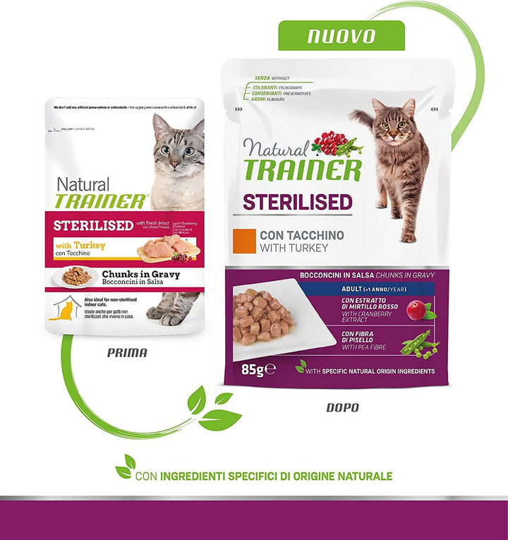 Natural Sterlisied Adult Hrană umedă pentru pisici cu curcan și fibre de mazăre, 12 pungi X 85 G - 1020 G