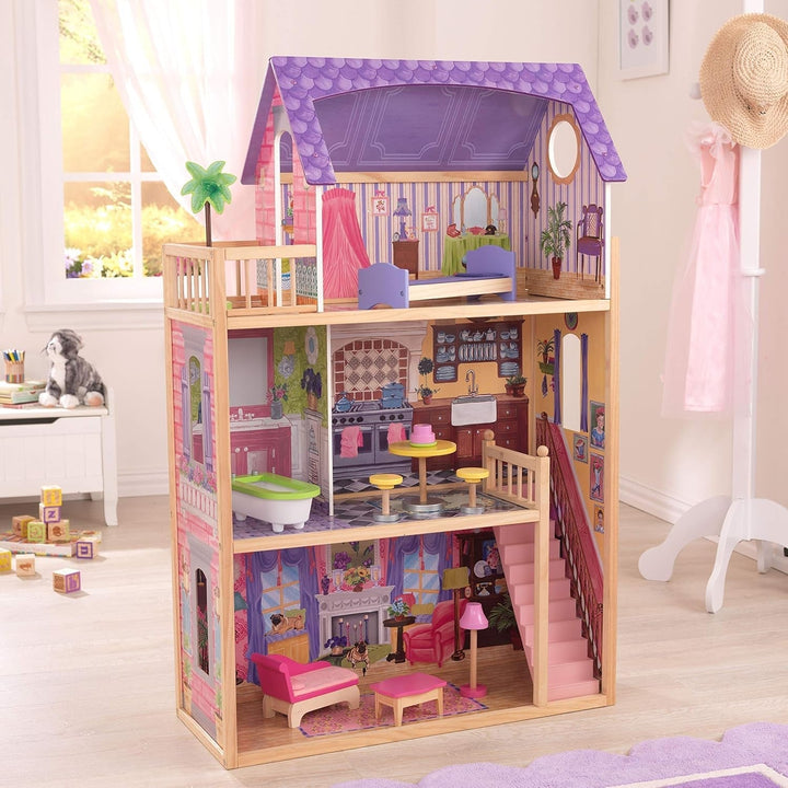 Casa de păpuși din lemn Kidkraft Kayla cu mobilier și accesorii, set de joacă cu 3 niveluri de joc pentru păpuși de 30 cm, jucărie pentru copii de la 3 ani, 65092 - Exclusiv pe Amazon Casute de papusi Naty Shop