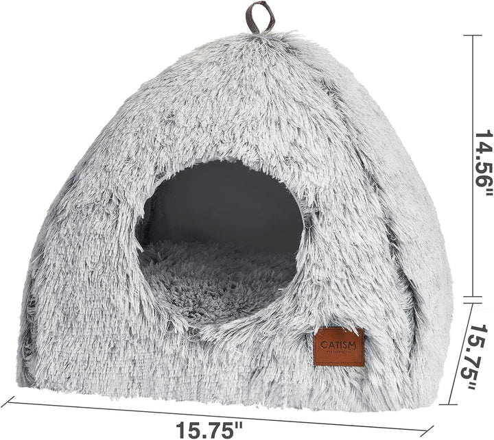 Peșteră pentru pisici, pat pentru pisici, căsuță pentru pisici, peșteră confortabilă, 40 x 40 cm, pliabilă CATISM, lavabilă, loc de dormit confortabil pentru pisici, pisoi, căței cu pernă detașabilă pentru pisici, gri