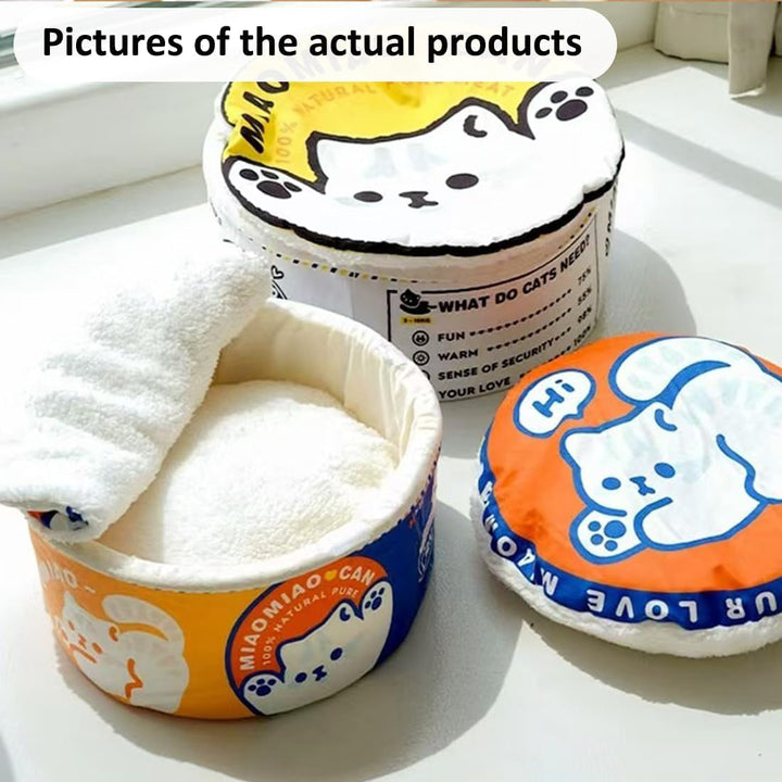 ZHUIYIWIN Peșteră pentru pisici, Paturi pentru pisici, Căsuță pentru pisici, Peșteră pentru îmbrățișări, Loc de dormit confortabil pentru pisici, Pisici, Căței, Căsuță de pluș pentru pisici de interior, Pisici (Albastru Portocaliu, M)