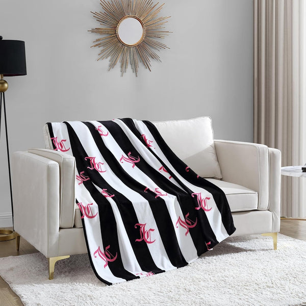 Juicy Couture Cabana Plush Throw Blanket, 127.7 X 178.8 Cm, pătură de lux din microfibră de pluș pentru confort maxim și căldură confortabilă Paturi si Cuverturi Juicy Couture Negru 50 "X70"