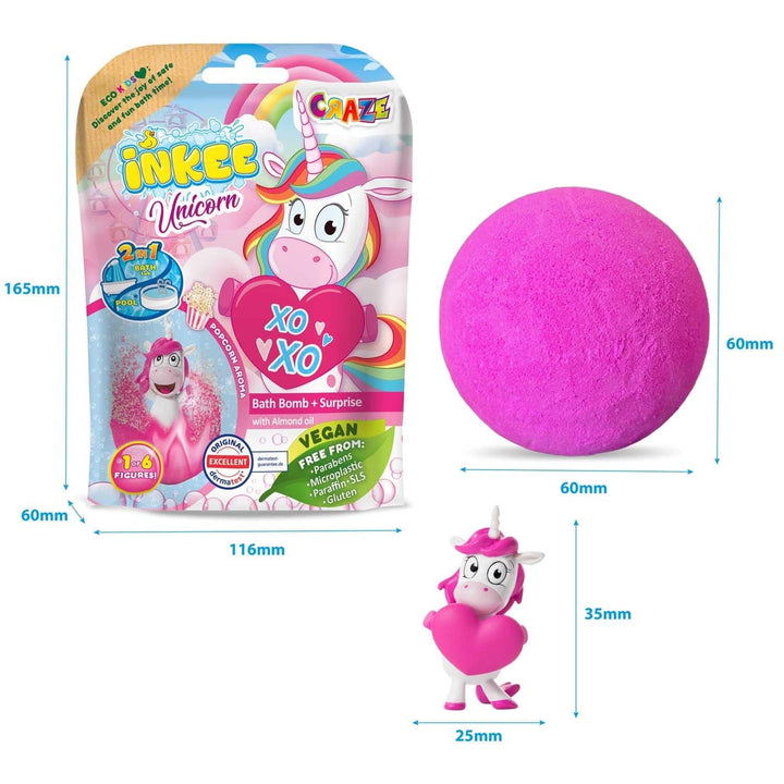 INKEE UNICORN | Bomba de baie pentru copii cu surpriza, 100 G, unicorn, parfum de floricele de porumb Mama si Copilul Naty Shop