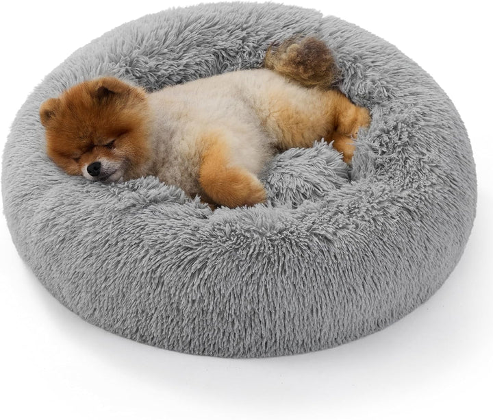 BEDSURE Pat pentru câini, lavabil, pufos, pat pentru pisici - pernă tip gogoașă Ø 50 cm, loc de dormit pentru pisici, câini mici și medii, pernă pluș pentru pisici, pat rotund pufos, gri închis