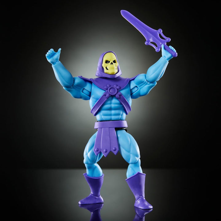 Jucărie Masters of the Universe Origins, figurină Skeletor din colecția de desene animate, răufăcător înalt de aprox. 14 cm cu armură, baston, sabie și 2 măști, HYD24 Action figures Naty Shop