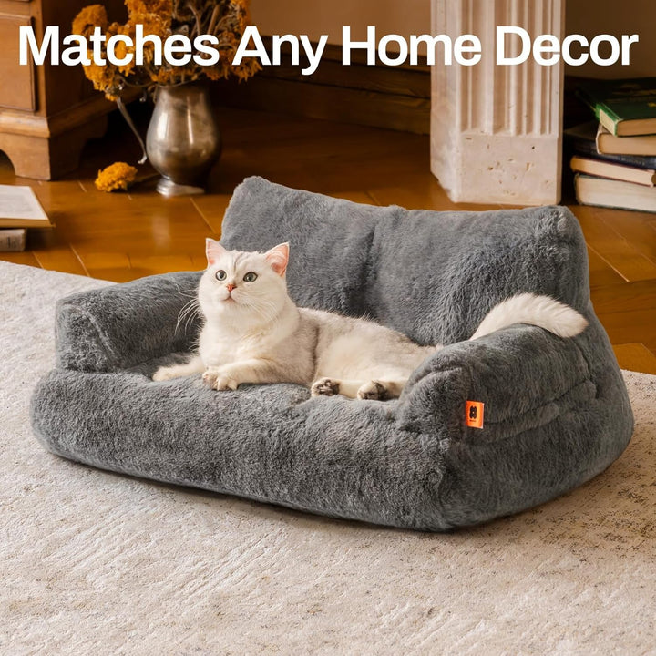 MEWOOFUN Pat pentru pisici, Canapea pufoasă și moale pentru pisici, Canapea extensibilă pentru câini/pisici de talie medie și mică, Pat drăguț pentru pisici cu fund antiderapant (Gri închis, L 66 x l 48 x Î 33 cm)