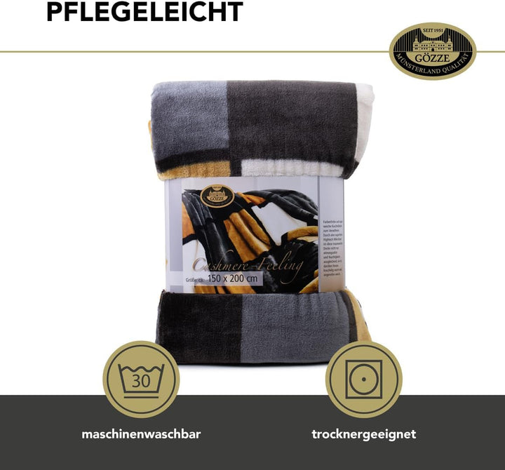 Gözze - Pătură moale și confortabilă, senzație de cașmir, greutate mare a țesăturii 500 G/M², Antigua, 150 X 200 Cm - Muștar/Negru/Alb Paturi si Cuverturi Besuche den GÃ¶zze-Store
