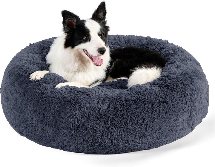 BEDSURE Pat pentru câini, lavabil, pufos, pat pentru pisici - pernă tip gogoașă Ø 50 cm, loc de dormit pentru pisici, câini mici și medii, pernă pluș pentru pisici, pat rotund pufos, gri închis