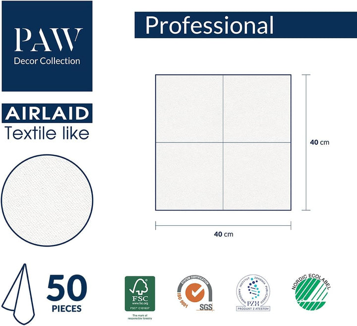 PAW - Șervețele Airlaid - Asemănătoare țesăturii (40 X 40 Cm) I 50 de bucăți I Pentru servicii funerare, ospăț funerar, înmormântare, rămas bun I Șervețele din pânză pentru decorarea mesei de înaltă calitate - Memory Flower I Memory Flower