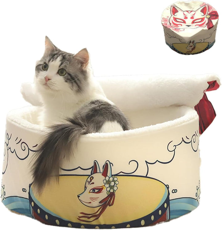 ZHUIYIWIN Peșteră pentru pisici, Paturi pentru pisici, Căsuță pentru pisici, Peșteră pentru îmbrățișări, Loc de dormit confortabil pentru pisici, Pisici, Căței, Căsuță de pluș pentru pisici de interior, Pisici (Albastru Portocaliu, M)