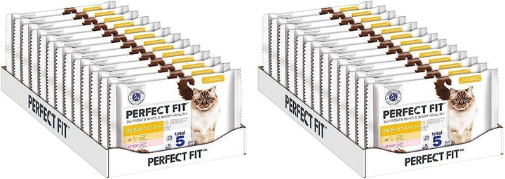 Perfect Fit Sensitive 1+ hrană umedă pentru pisici cu pui în sos, 12 pungi porție, 12X85G - Hrană umedă premium pentru pisici, Pentru pisici sensibile de la 1 an, Fără grâu și soia, Pentru susținerea digestiei