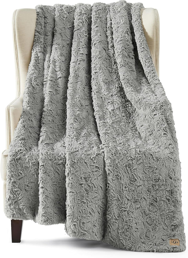 UGG Adalee 10483 Soft Faux Fur Throw Blanket, Reversible, Luxurious, Cosy, Fluffy, Fluffy, Hotel Style, Boho, Home Decoration, Soft, Luxurious, Comfortable Blankets For Couch, 178 X 127 Cm, Paturi si Cuverturi UGG Gri