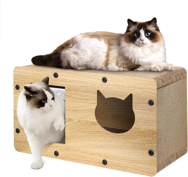 Căsuță din carton pentru pisici cu zgârietură pentru pisici, pat și peșteră pentru pisici de interior cu catnip, mobilier de zgârietură pentru pisici ușor de asamblat pentru diverse decorațiuni interioare, 53 x 30 x 28 cm