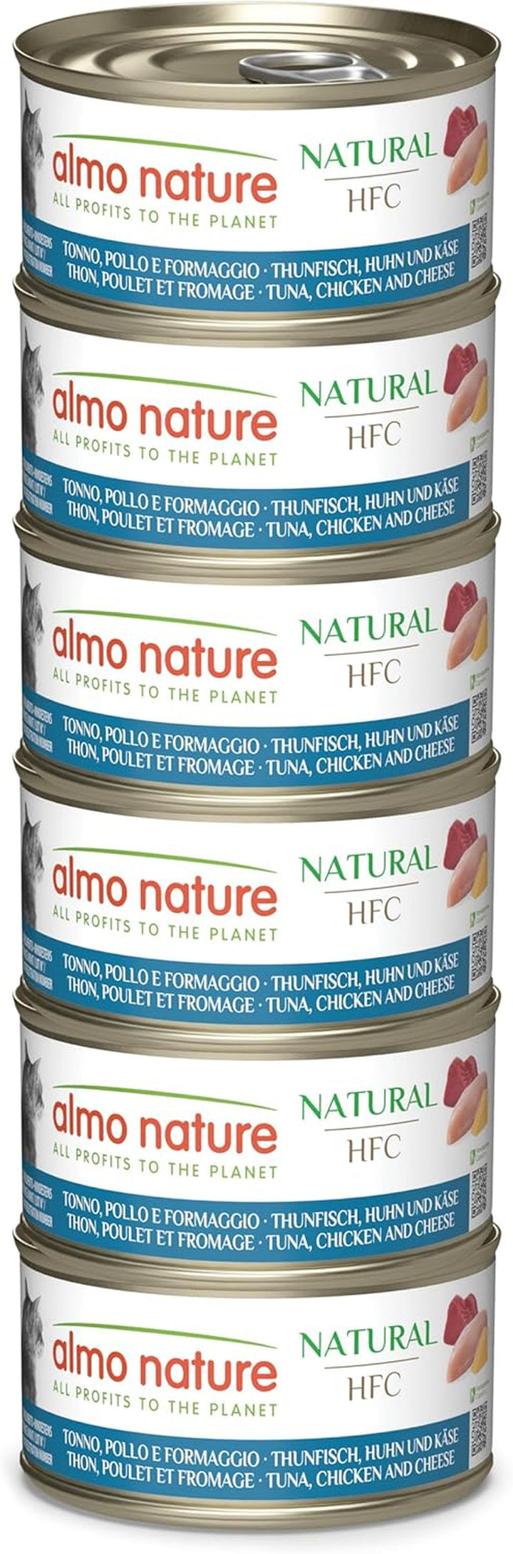 Almo Nature HFC Natural - Hrană umedă pentru pisici adulte - ton, pui și brânză - Human Grade, fără gluten - 6 X 70G