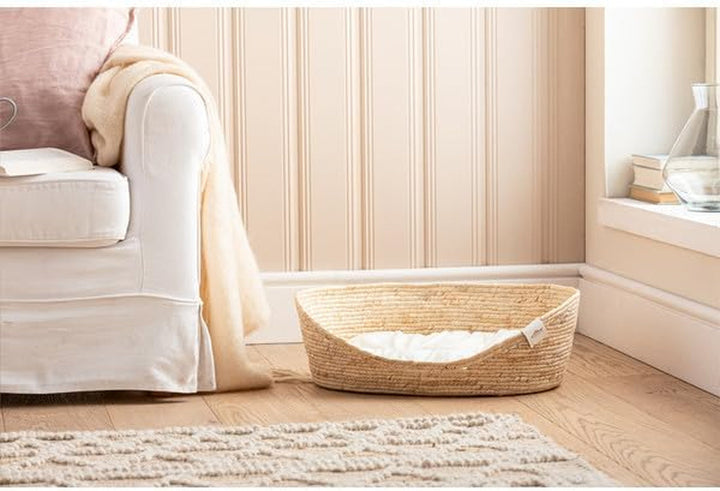 Pat de dormit Dehner Premium Lovely Cuddle, 58 x 48 x 18 cm, material natural/pluș, alb/bej
