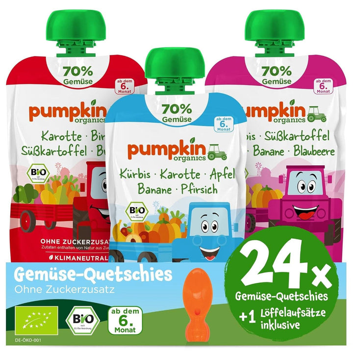 Pumpkin Organics 24Pack, piure de legume organice, fără zahăr adăugat, pentru bebeluși de la 6 luni, 24 x 100 grame Mama si Copilul Naty Shop 24 x 100 grame
