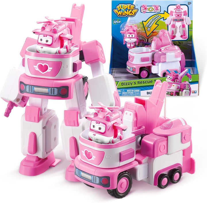 SUPER WINGS - VEHICUL ROBOT CONVERTIBIL "PAUL'S CRUISER" 18 Cm + 1 FIGURĂ 5 Cm - Mașină și avion de jucărie Transform-A-Bots din serialul animat - Jucării pentru copii peste 3 ani Action figures Naty Shop Linia vieții lui Dizzy