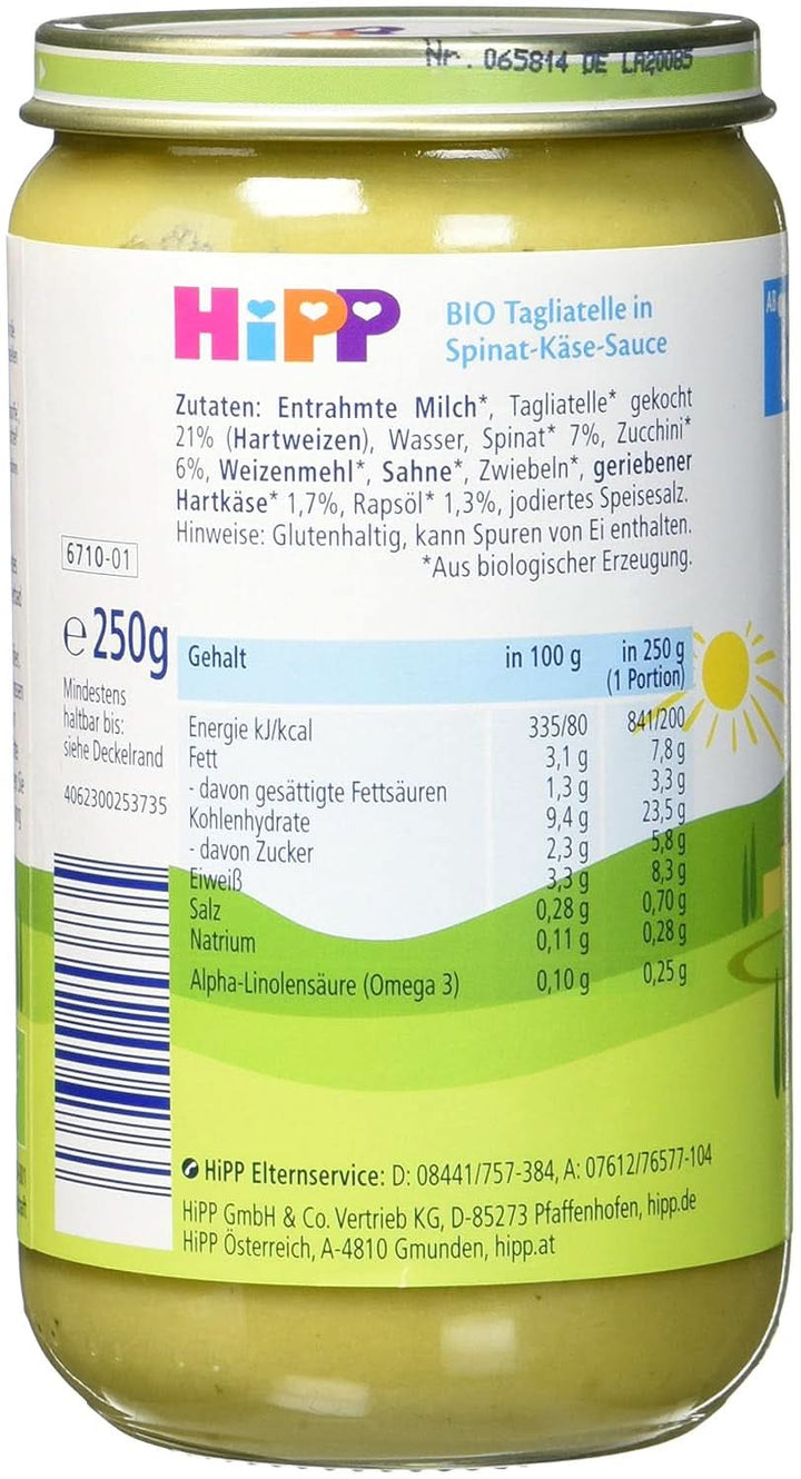 Hipp Pasta Bambini - Tagliatelle în sos de spanac și brânză, pachet de 6 (6 X 250 grame) Mama si Copilul Naty Shop