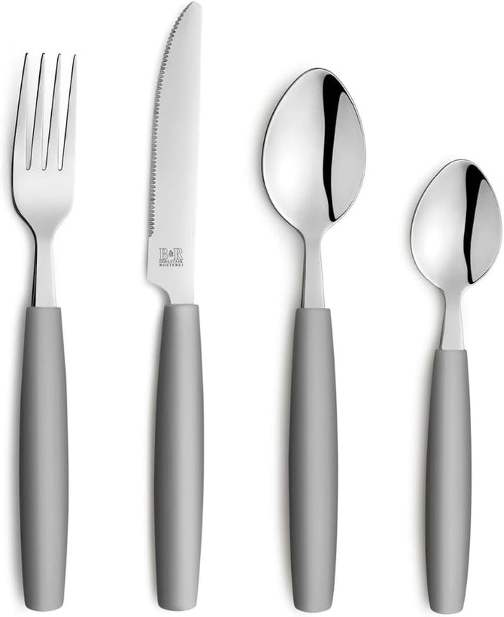 Beckmann & Rommerskirchen 2515 VALOA Besteck Set 4 Personen | 16-Teilig | Petrol | Spülmaschinenfest | Hochglanzpoliert | Essbesteck: 4X Messer, Gabel, Esslöffel, Kaffeelöffel Bucatarie Naty Shop Grau