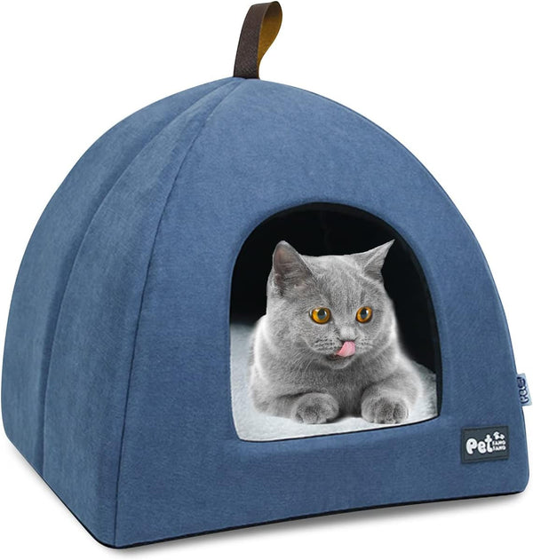 PETCUTE Peșteră pentru Pisici Mari, Pat Lavabil pentru Pisici, Cort pentru Pisici, Coș pentru Pisici și Câini, Căsuță Două în Unu cu Pernă Interioară Detașabilă, Peșteră pentru Cuibărit cu Fund Antiderapant