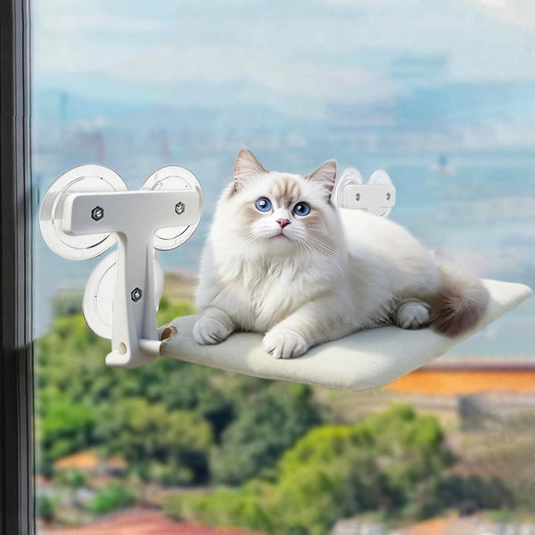 Hamac pentru pisici cu fereastră 52 x 30 cm, pat pentru pisici cu fereastră, covoraș reversibil, pat pliabil cu fereastră și ventuze stabile, până la 18 kg (bej cu puf, 52 x 30 cm)