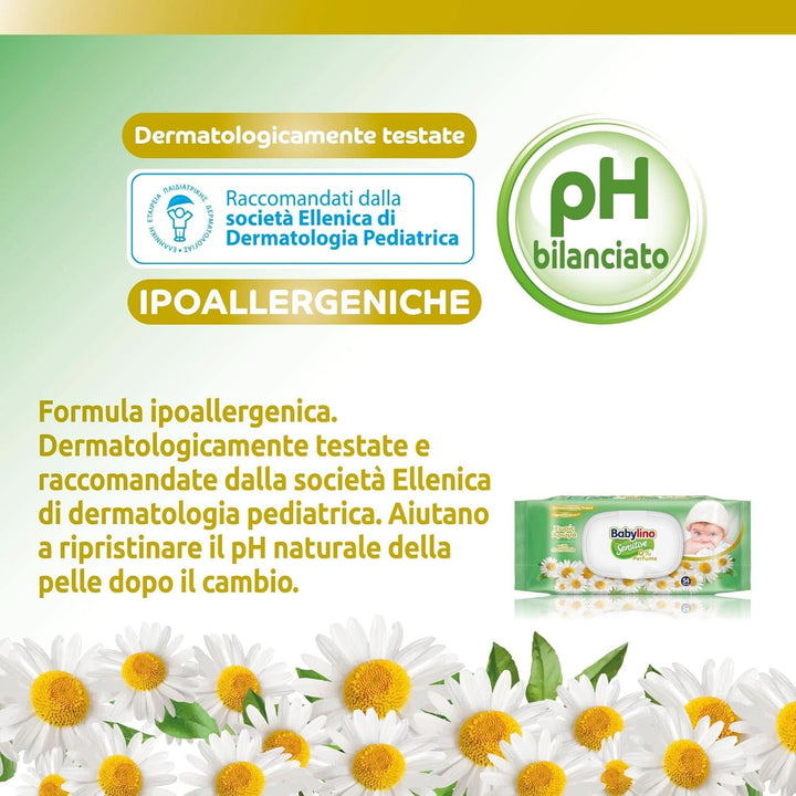 Șervețele pentru copii sensibili Babylino Sensitive, 0% parfum, 98% formulă naturală care restabilește valoarea pH-ului pielii Servetele Umede Bebelusi Naty Shop