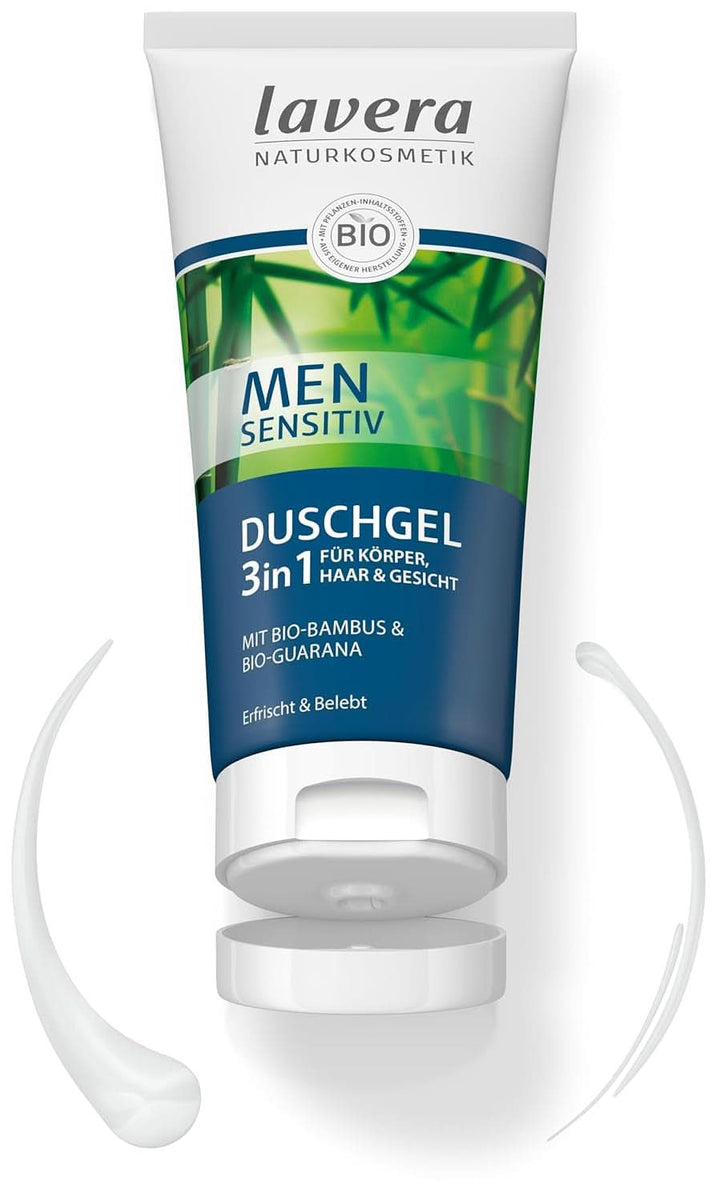 Lavera, Gel de duș cu bambus organic și guarana, 3 in 1, pentru piele, păr și față, 200 ml Duș și baie Naty Shop