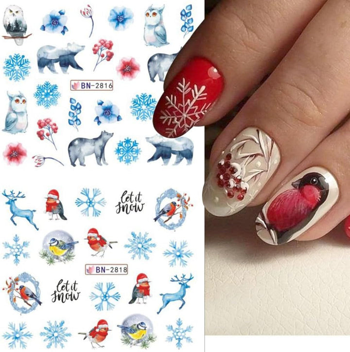 Autocolante 3D pentru unghii de Crăciun, autoadezive, cu transfer de apă, brad de Crăciun, fulg de nea, elan, pinguin, artă pentru unghii de Crăciun, design pentru unghii de iarnă, autocolante de Crăciun, accesorii pentru unghii