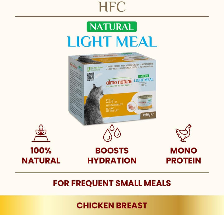 Almo Nature HFC Natural Light Meal - Chicken White - Hrană umedă pentru pisici adulte: 4 cutii a câte 50 g