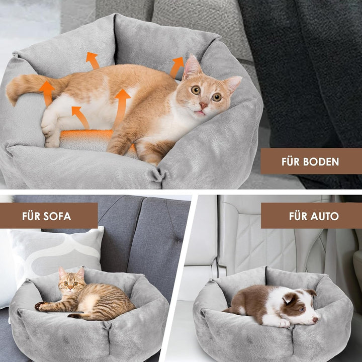 Pat pentru pisici Zvonema, pat pentru câini mici, coș lavabil și calmant pentru pisici, pat moale antiderapant pentru animale de companie, pernă rotundă pentru pisici, pat cald și pufos pentru pisici, loc de dormit pentru pisici, gri