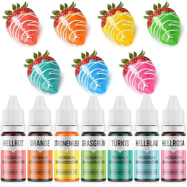 Colorant alimentar liposolubil 7 culori Macaron x 12 ml, colorant alimentar foarte concentrat pe bază de ulei pentru ciocolată, colorant alimentar pentru decorarea torturilor, brioșe, copt, glazură, fondant