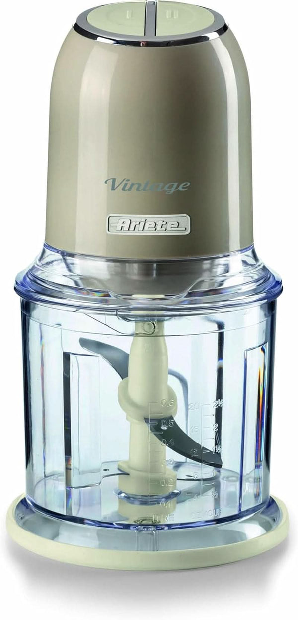 Ariete Vintage 438, Retro Elektrischer Gemüse- Und Ice-Crusher Mit 2 Geschwindigkeitsstufen, 4 Edelstahlklingen, Rutschfesten Standüßen, 600 Ml Fassungsvermögen, 400W, Beige Mama si Copilul Naty Shop Beige