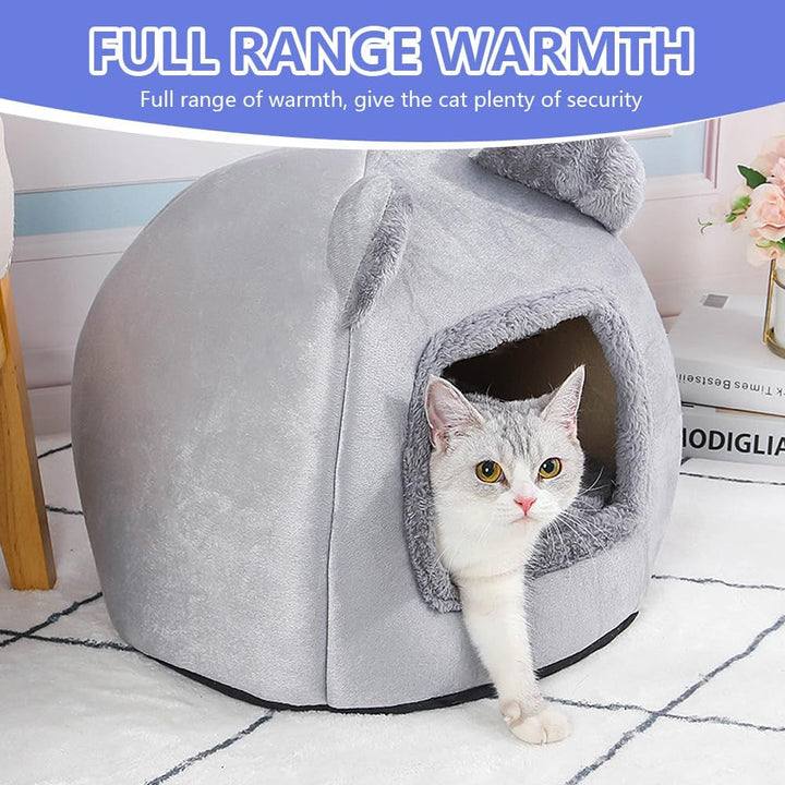 Pat pentru pisici lavabil, casă pentru pisici de 40 cm, peșteră pufoasă cu podea antiderapantă și covoraș detașabil, pat pentru animale de companie, moale, confortabil, cald, pentru pisici sub 5 kg, câini mici, care dorm, gri