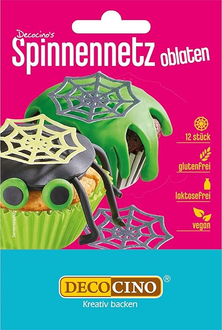DECOCINO Halloween, vafe comestibile sub forma de pânze de păianjen cu efect 3D, 12 bucati