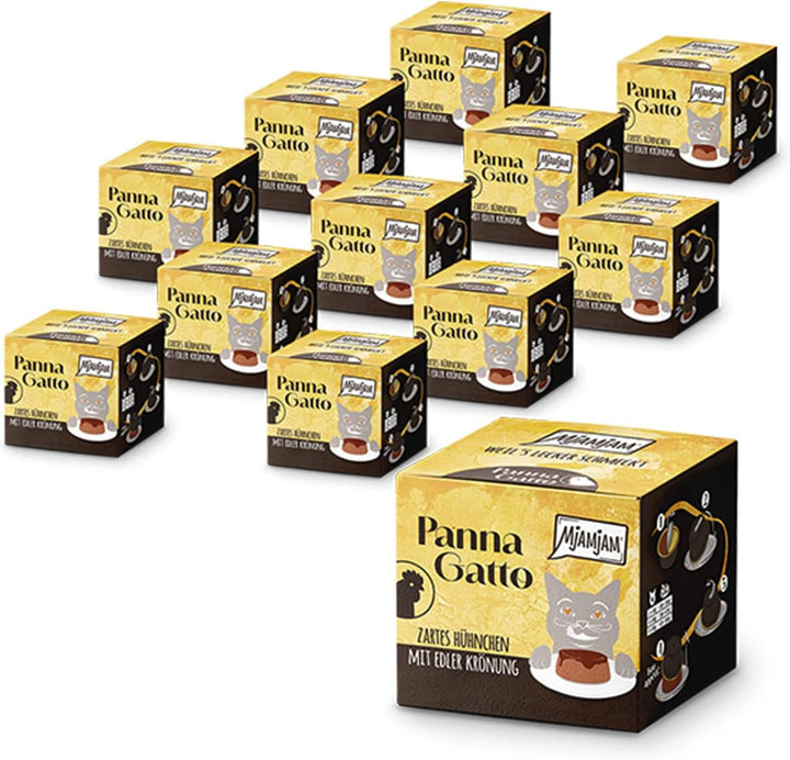 Mjamjam - Hrană umedă premium pentru pisici - Panna Gatto - carne fină de vită cu încoronare nobilă, 12Pack (2X80G), fără cereale