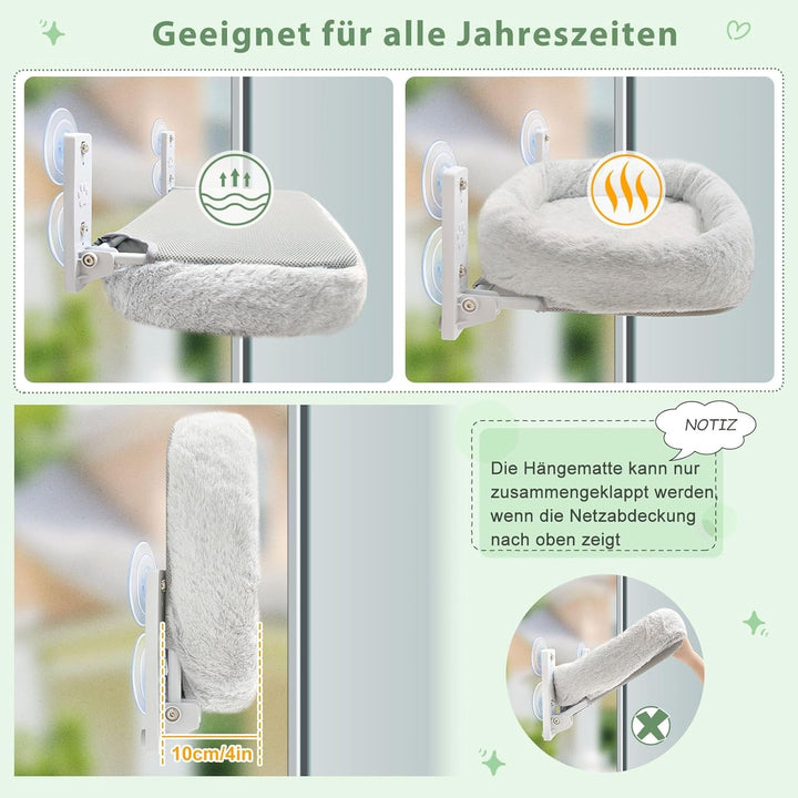 GUUSII HOME Șezlong pentru pisici, pat pentru pisici, hamac pentru fereastră, hamac pentru pisici, pervaz pentru pisici, șezlong pliabil pentru fereastră, hamac pentru fereastră, pat suspendat pentru pisici, până la 18 kg (gri, M)