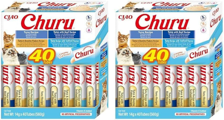 INABA Churu Hairball Control anti Hairball Tratamente premium pentru pisici cu taurină și fibre, pui și ton 20 X 14 G | Fără cereale, fără zahăr, fără subproduse, anti hairball cat