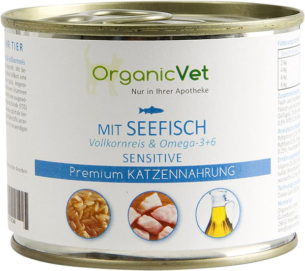Hrană umedă pentru pisici Sensitive Sensitive pește de mare cu orez brun, pachet de 6 (6 X 200 G)