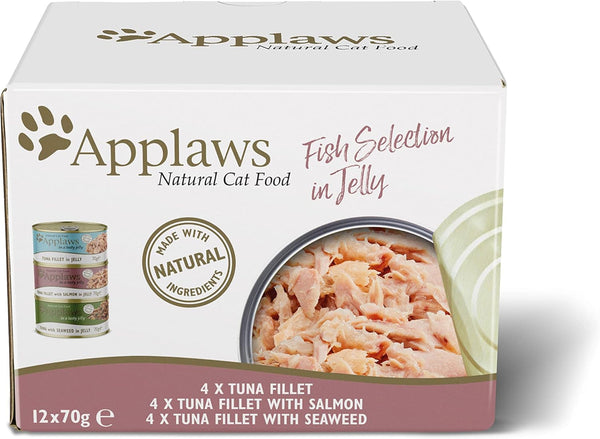 Applaws Natural Wet Cat Food, Multipack Selecție de pui și pește în jeleu, cutii de 70 g (pachet de 12)