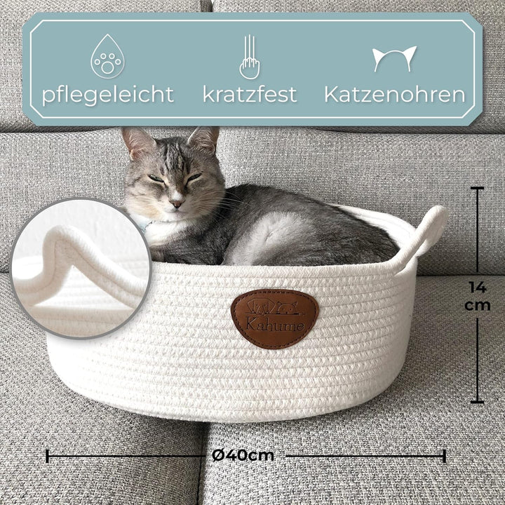 Pat lavabil pentru pisici, coș de dormit pentru pisici din frânghie de bumbac, coș ECO pentru pisici, coș țesut pentru câini, pat pentru pisici, loc de dormit, șezlong, coș de pat pentru animale de companie, pat pentru pisici, alb