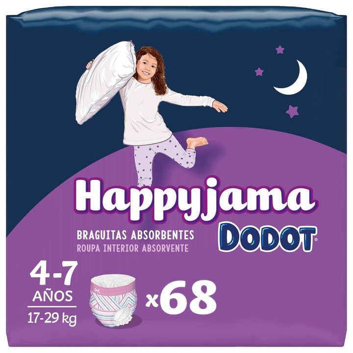Scutece Happyjama pentru fete, 4-7 ani (17-29 kg), 68 bucati, scutece cu protectie anti-aburire pe timpul noptii Mama si Copilul Naty Shop