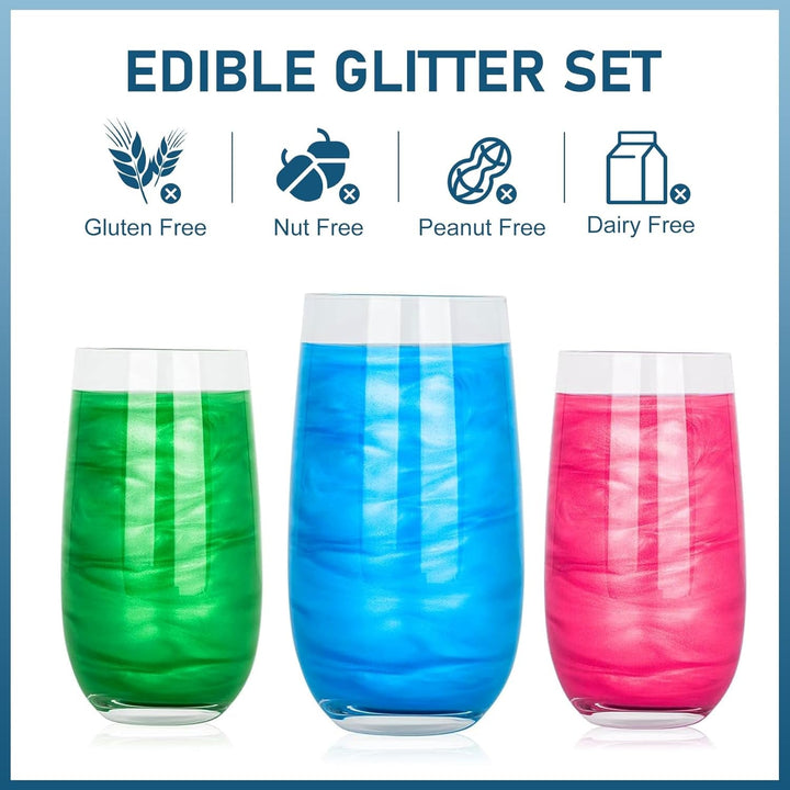Set de sclipici comestibil - 4 culori pudră sclipici comestibilă - pudră inaromă pentru băuturi și prăjituri, ciocolată, decorațiuni cocktail, pudră colorant alimentar cu sclipici, sclipici comestibil (5 g/sticlă)