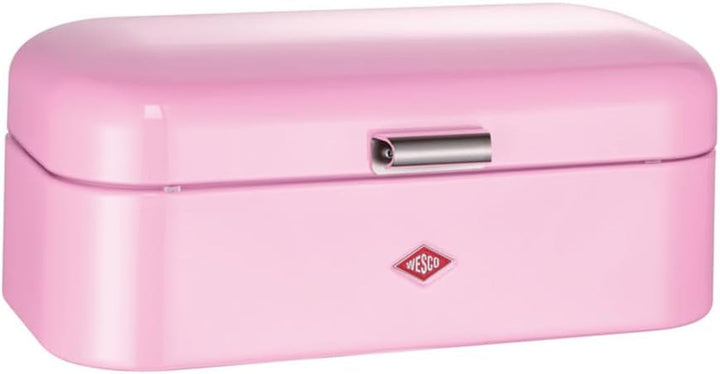 Coș de pâine Wesco Grandy în culoarea negru mat, tablă de oțel acoperită cu pulbere, găuri de ventilație și mâner robust Cutii depozitare alimente Naty Shop Roz