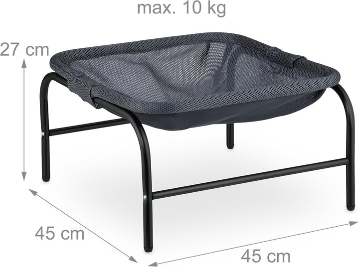 Hamac Relaxdays pentru pisici, scaun suspendat, supraînălțat, ÎxlxA: 27x45x45 cm, pat pentru pisici cu suport, gri/negru