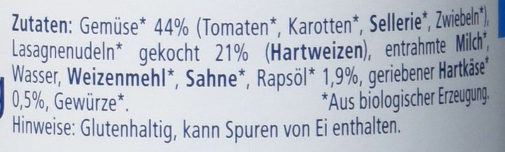 Hipp Pasta Bambini - Lasagna cu legume, pachet de 6 (6 X 220 g) Mama si Copilul Naty Shop