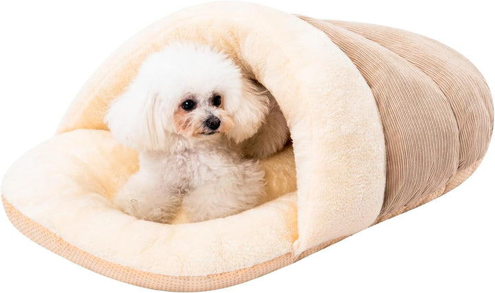 Pat de pisică drăguț, în formă de papuci, sac de dormit lavabil pentru pisici, peșteră moale din pluș, M-61 cm x 38 cm, pat pentru pisică cu fund antiderapant, cămilă